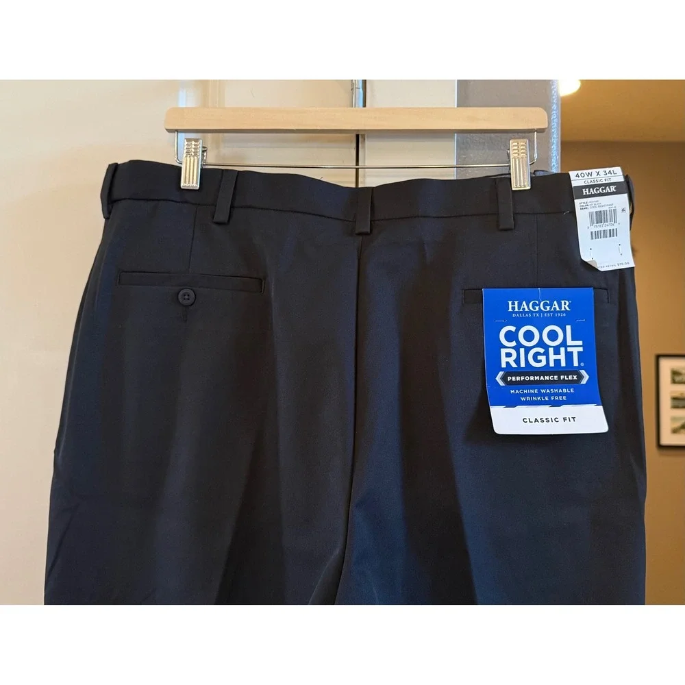 Men's NWT‎ Haggar Cool Right Black Performance Classic Fit Dress Pants 40W X 34L